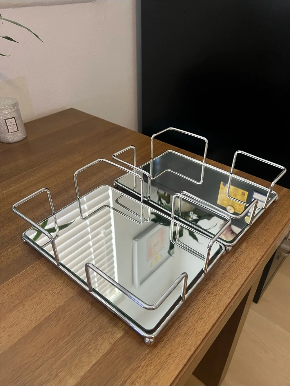 Chrome and Mirror Bath Vanity Tray - Modern Organizer